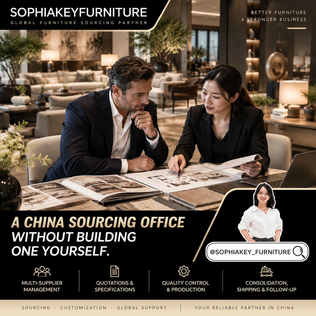 Sophiakey B2B trade partner furniture sourcing service in Foshan China