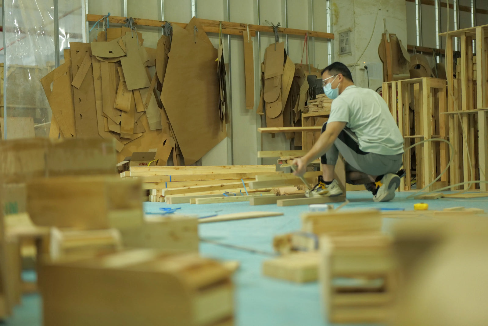 Sophiakey team checking furniture quality at a Foshan factory in China