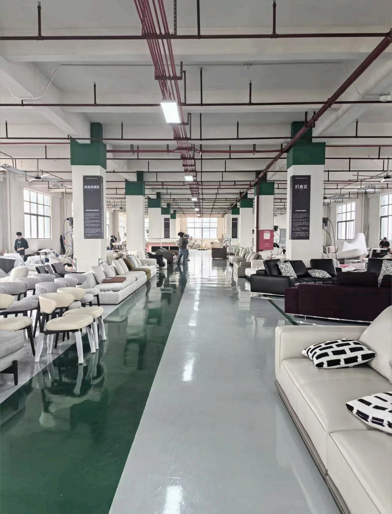 Furniture material selection during a Foshan factory visit
