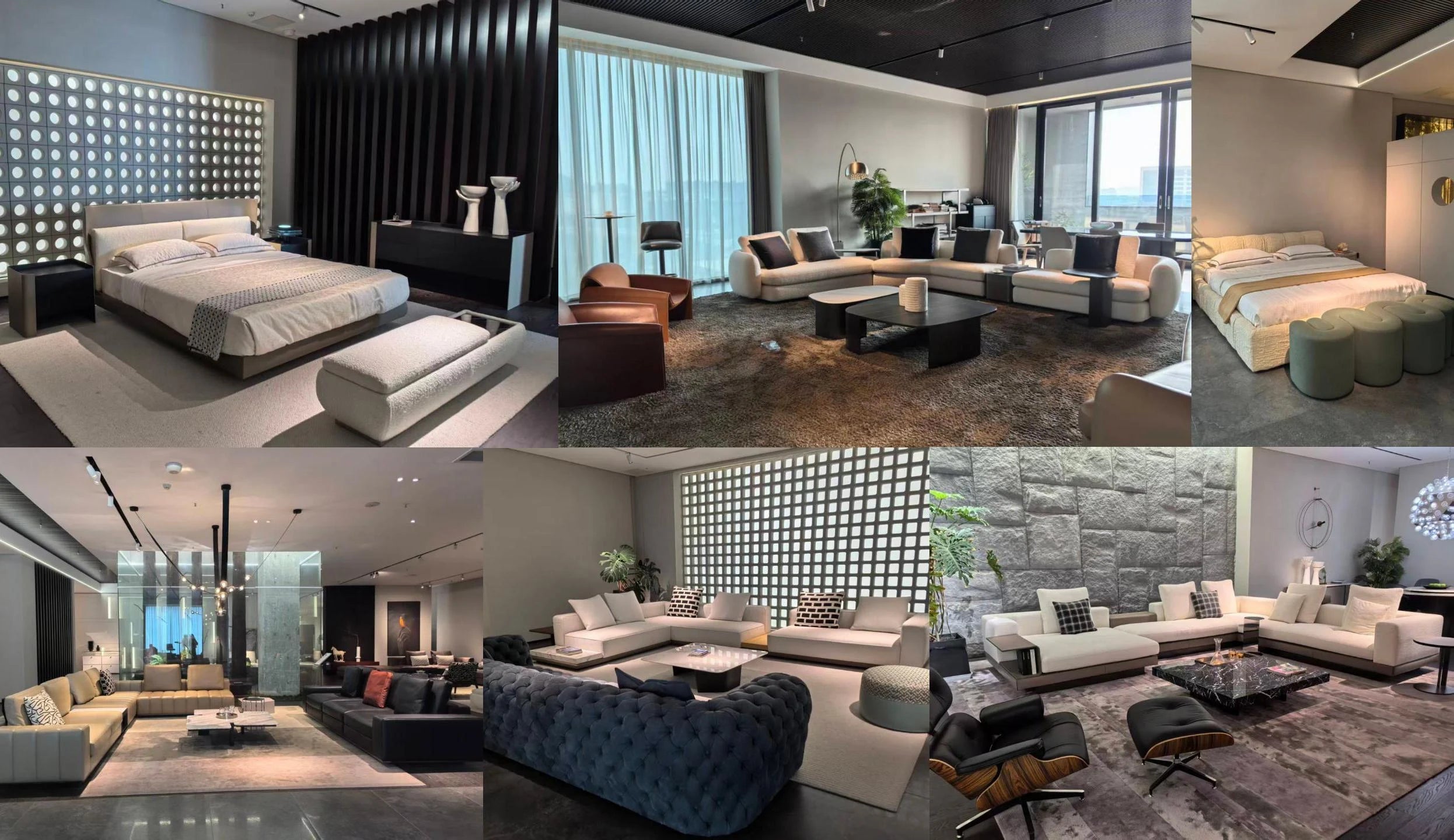 Luxury sofa display inside Sophiakey furniture showroom in Foshan
